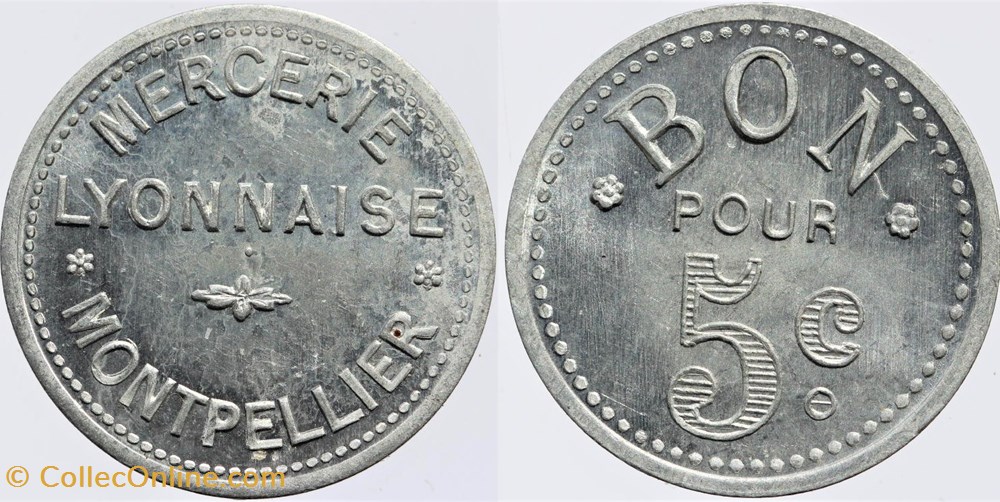 34 - Montpellier - Mercerie - 5 centimes monnaies monde france 34 montpellier mercerie 5 centimes