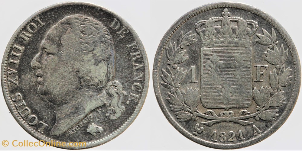 F-206 - Louis XVIII - 1 franc - 1821 Paris monnaies monde france f 206 louis xviii 1 franc 1821 paris