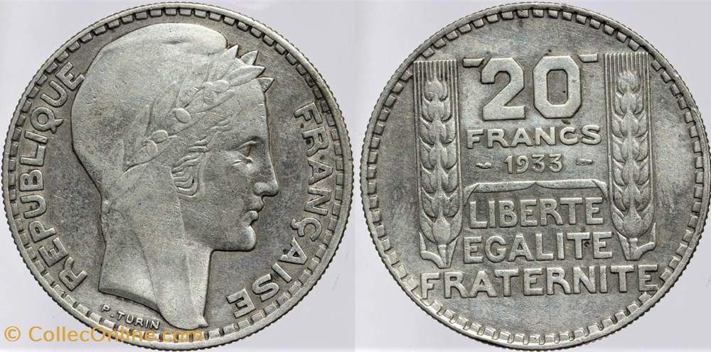 monnaies monde france f 400 turin 20 fr 1933 rameaux longs