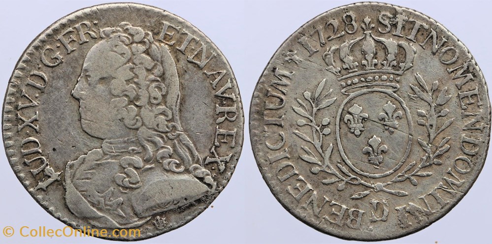 monnaies europe medievale a france royales dy 1677 louis xv 1 5 ecu 1728 lyon