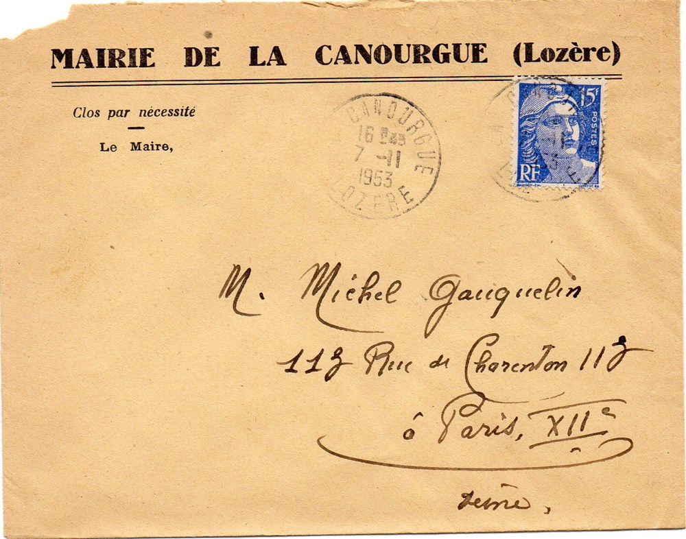 Mairie - Canourgue (1953) documents anciens factures commerciaux mairie canourgue 1953