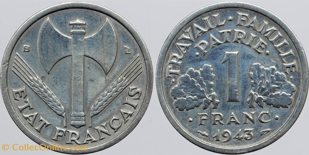 F-223 - Bazor - 1 fr. - 1943 B monnaies monde france f 223 bazor 1 fr 1943 b