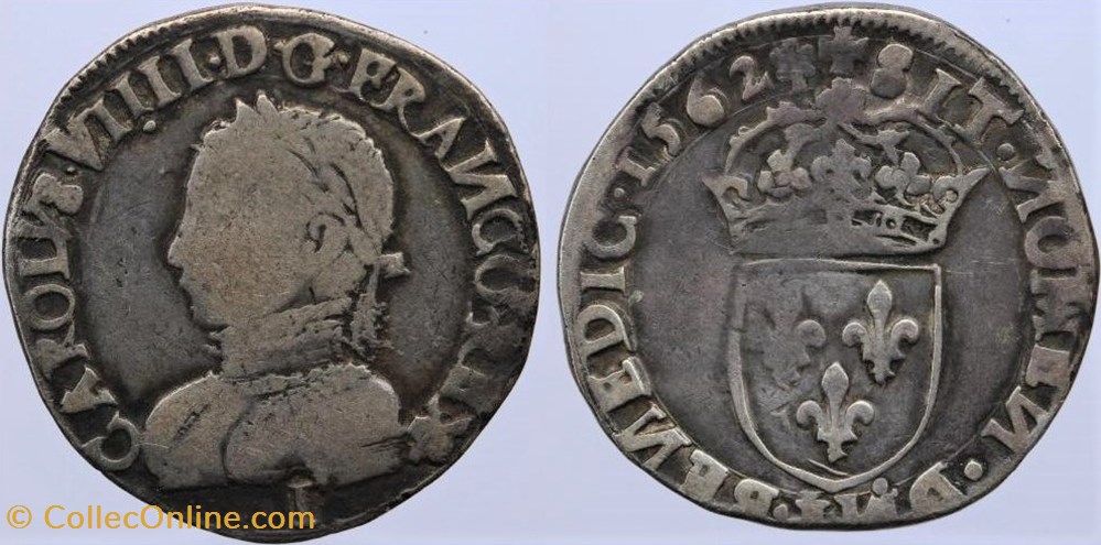 monnaies europe medievale france royales dy 1071 charles ix teston 1562 limoges