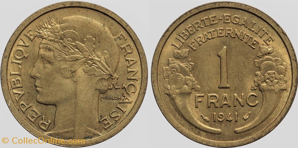F-219 - Morlon - 1 fr. - 1941 monnaies monde france f 219 morlon 1 fr 1941