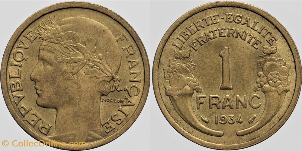 F-219 - Morlon - 1 fr. - 1934 monnaies monde france f 219 morlon 1 fr 1934
