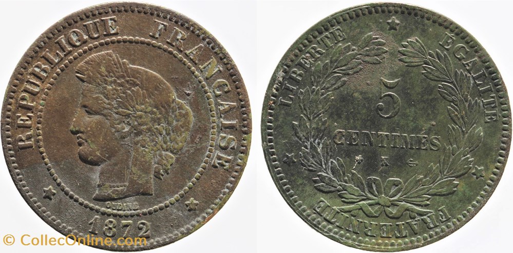 F-118 - Troisième République - Cérès - 5 c. - 1872 K monnaies monde france f 118 troisieme republique ceres 5 c 1872 k