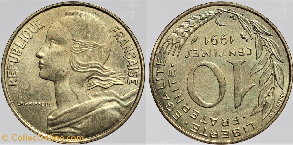 F-144 - Lagriffoul - 10 c. - 1991 frappe médaille monnaies monde france f 144 lagriffoul 10 c 1991 frappe medaille