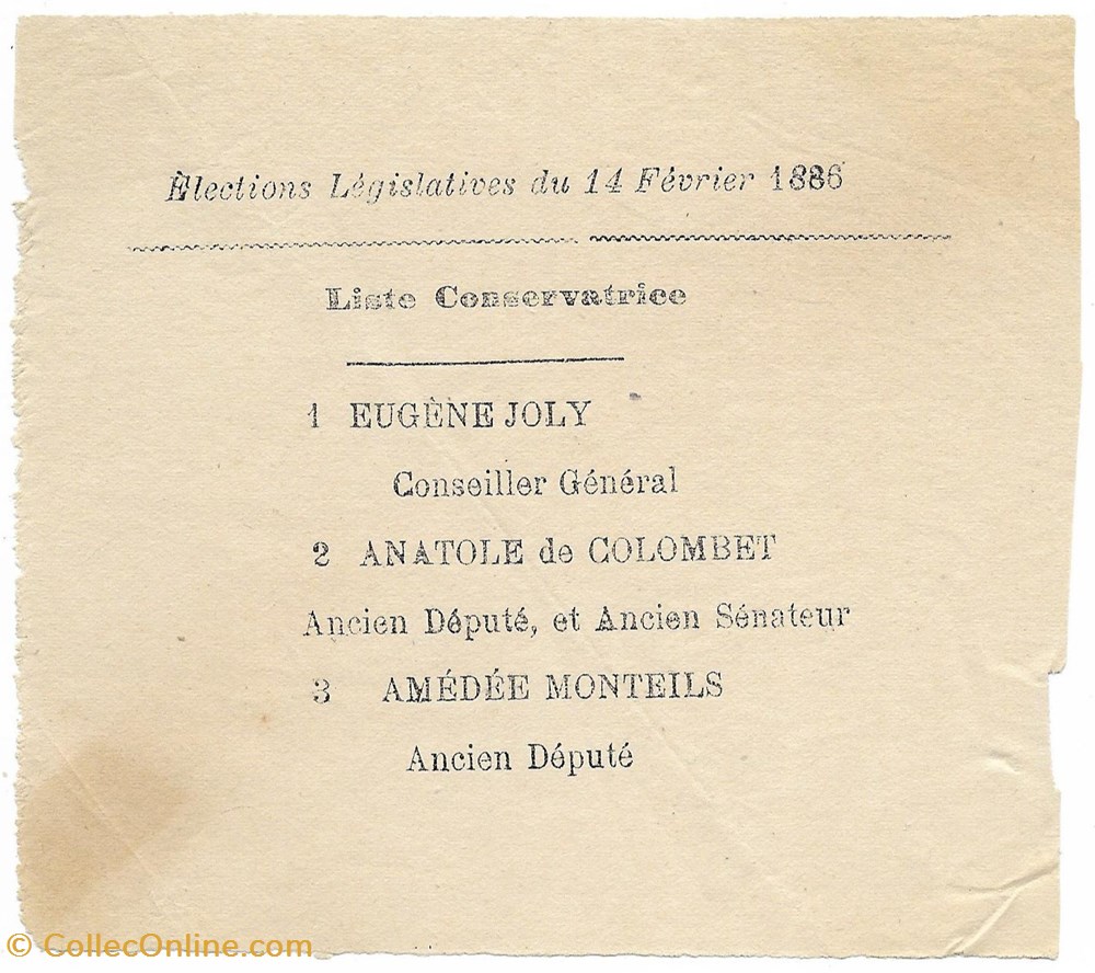 1886 - Elections documents anciens autres 1886 elections