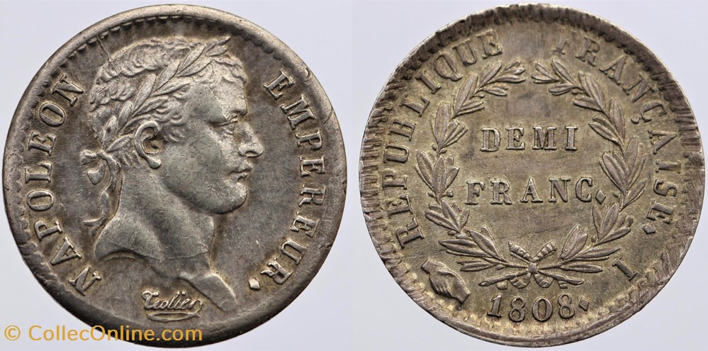 F-177 - Premier Empire - Demi franc, 1808 Limoges monnaies monde france f 177 premier empire demi franc 1808 limoges