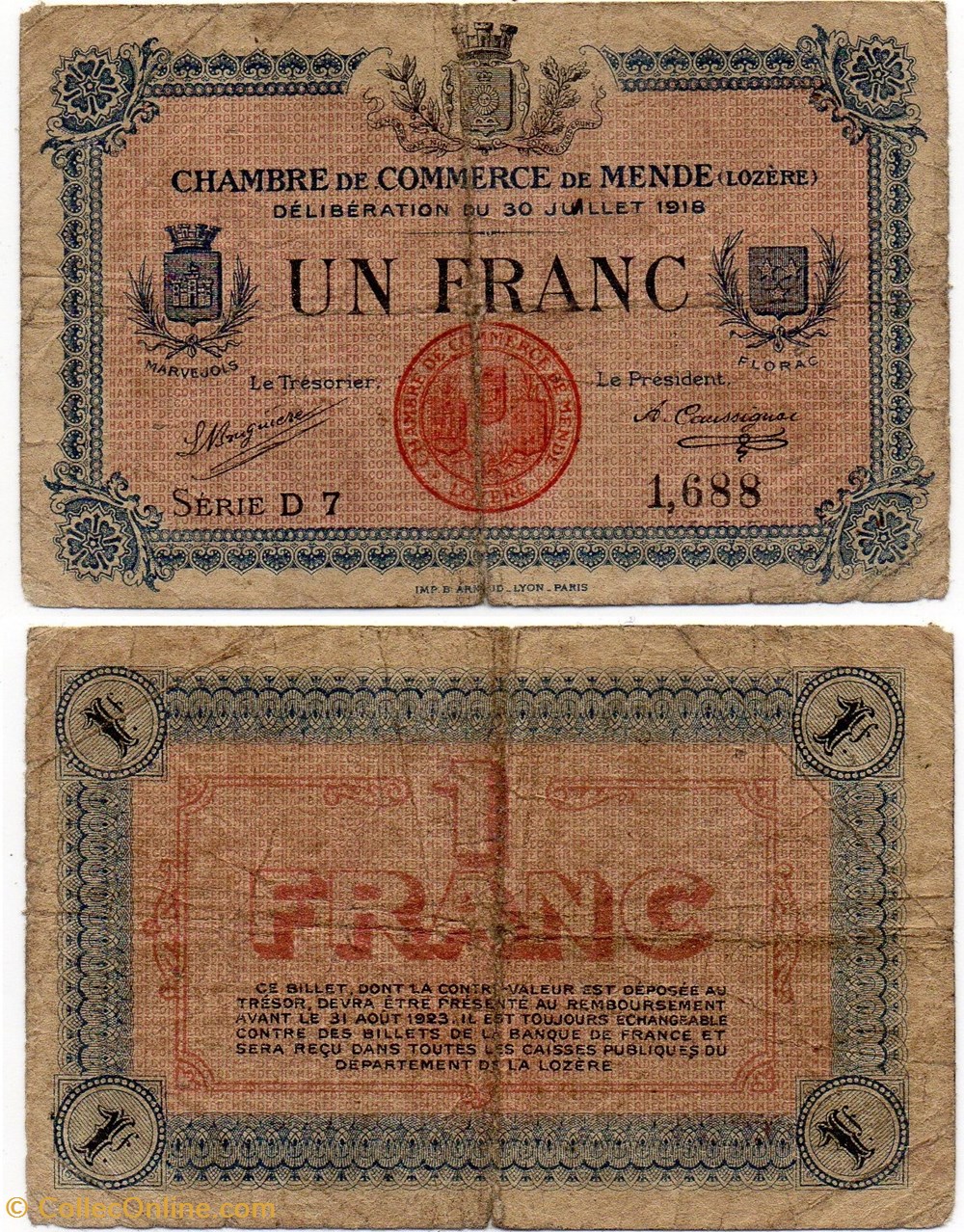 1 franc C.C.M. - Série D7 billets europe france 1 franc c c m serie d7