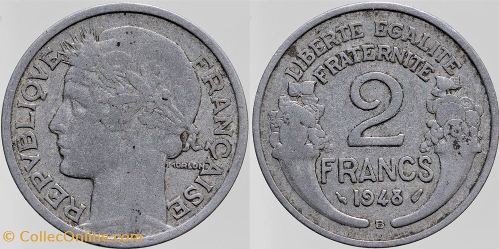 F-269 - Morlon - 2 frs. - 1948 B coin bouché monnaies monde france f 269 morlon 2 frs 1948 b coin bouche