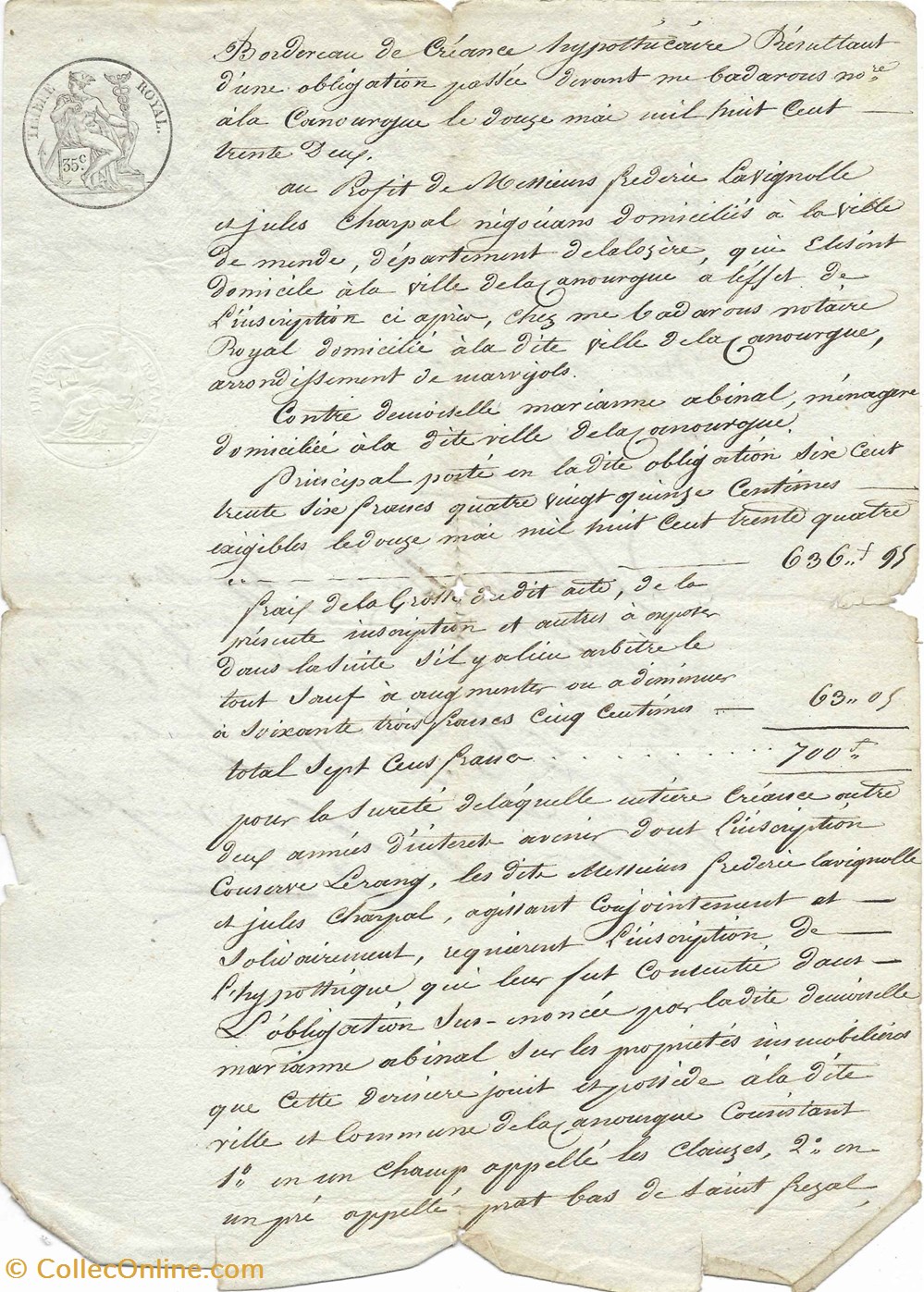 1834 - Créance hypothécaire documents anciens autres 1834 creance hypothecaire