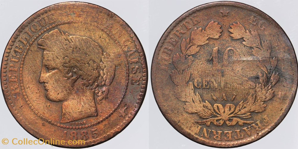 F-135 - Troisième République - Cérès - 10 c. - 1885 A monnaies monde france f 135 troisieme republique ceres 10 c 1885 a