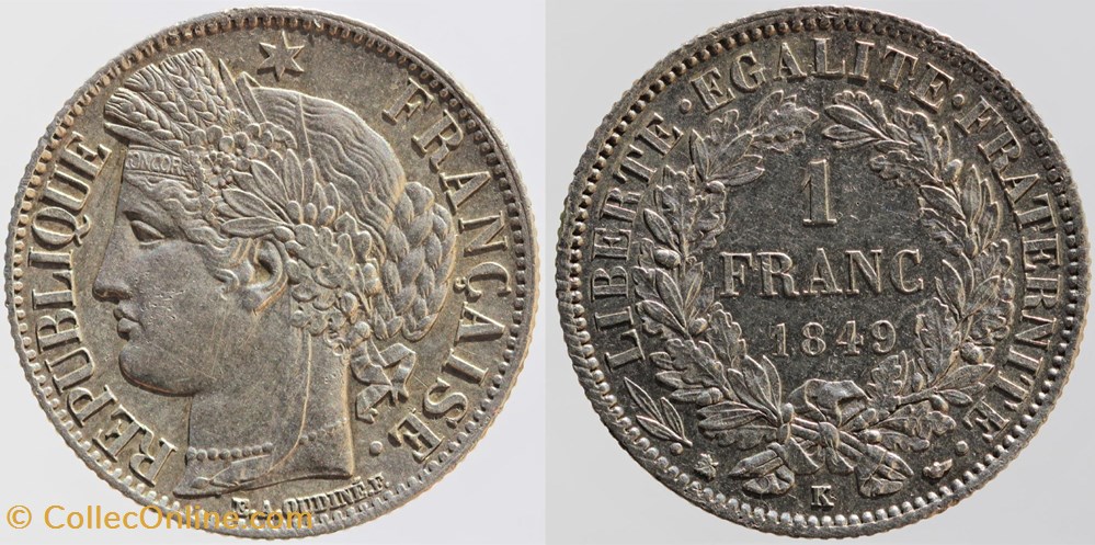 F-211 - Seconde République - 1 franc Cérés - 1849 Bordeaux monnaies monde france f 211 seconde republique 1 franc ceres 1849 bordeaux