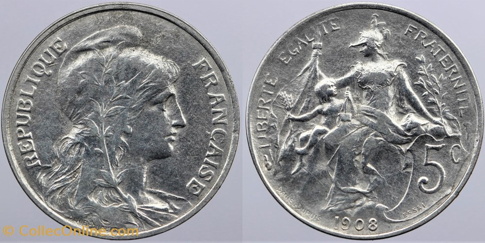 monnaies monde france f 119 dupuis 5 c 1908 essai