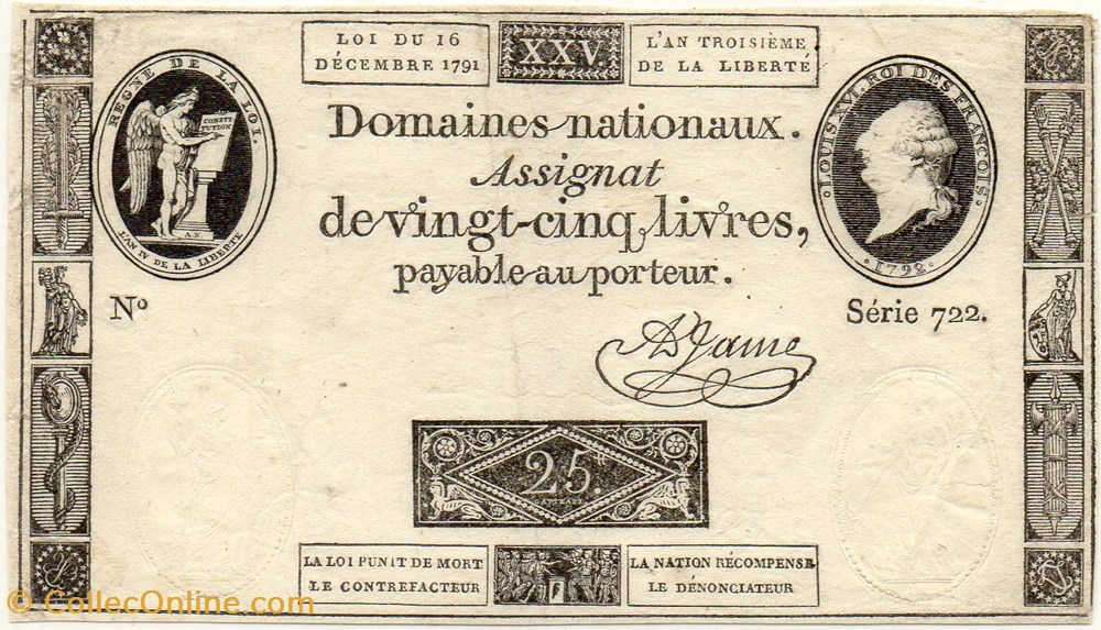 Assignat - 25 livres - 16 décembre 1791 billets europe france assignat 25 livres 16 decembre 1791