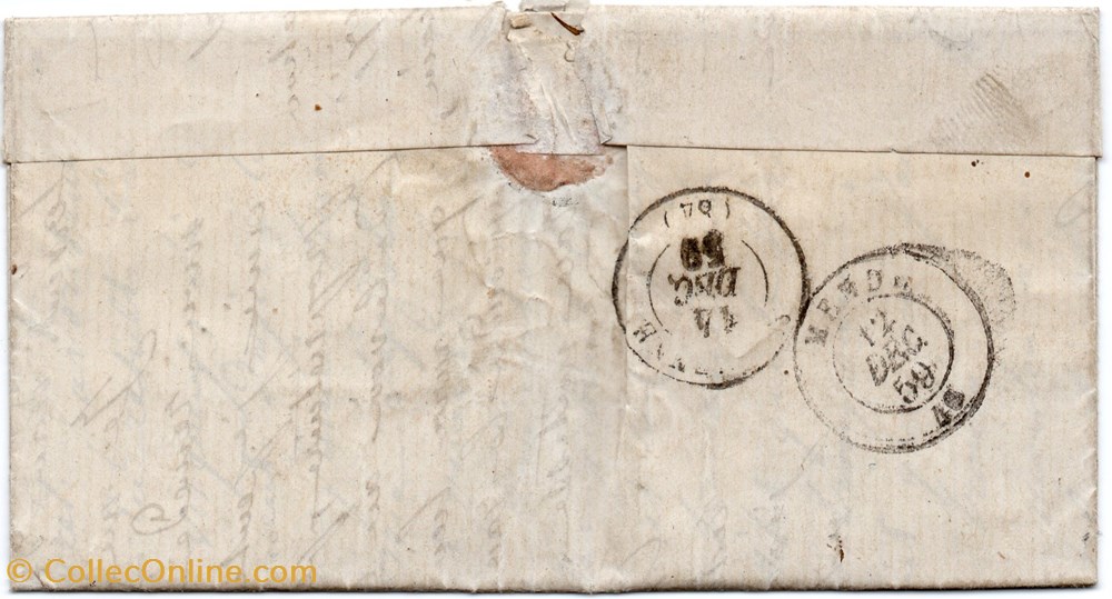 1859 - Cachet type 15 plus P.C. 602 documents anciens marques postales europe 1859 cachet type 15 plus p c 602