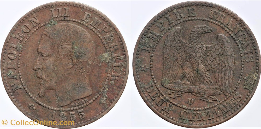 F-107 - Second Empire - 2 centimes - 1855 D ancre monnaies monde france f 107 second empire 2 centimes 1855 d ancre