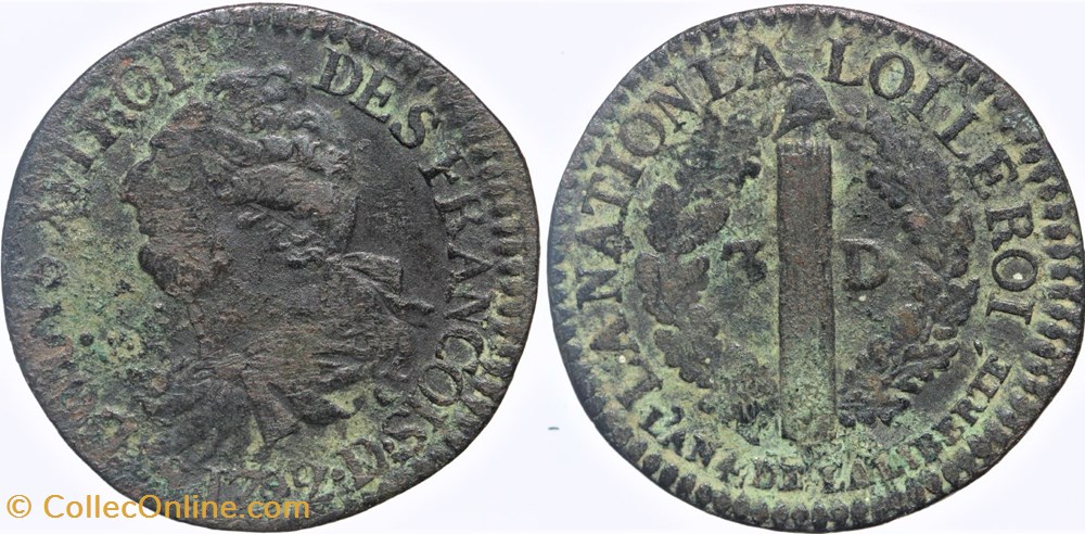 R-30 - Louis XVI - 3 deniers - 1792, Lyon monnaies europe medievale a france royales r 30 louis xvi 3 deniers 1792 lyon