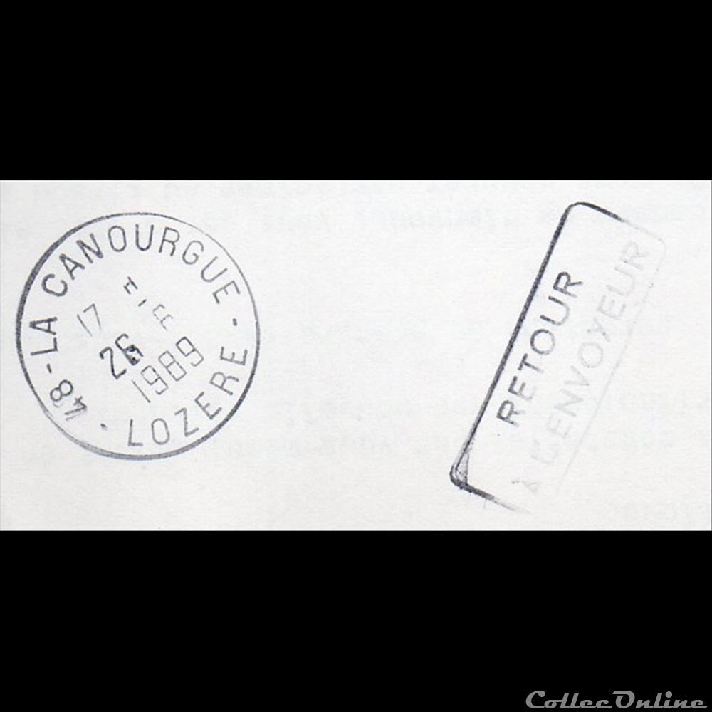 1989 - Type A9, 48 - La Canourgue sur retour marque postale europe france 1989 type a9 48 la canourgue sur retour