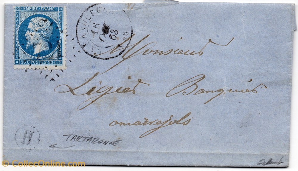 1863 - Cachet type 15 + P.C. 602 + B.R. H documents anciens marques postales europe 1863 cachet type 15 p c 602 b r h