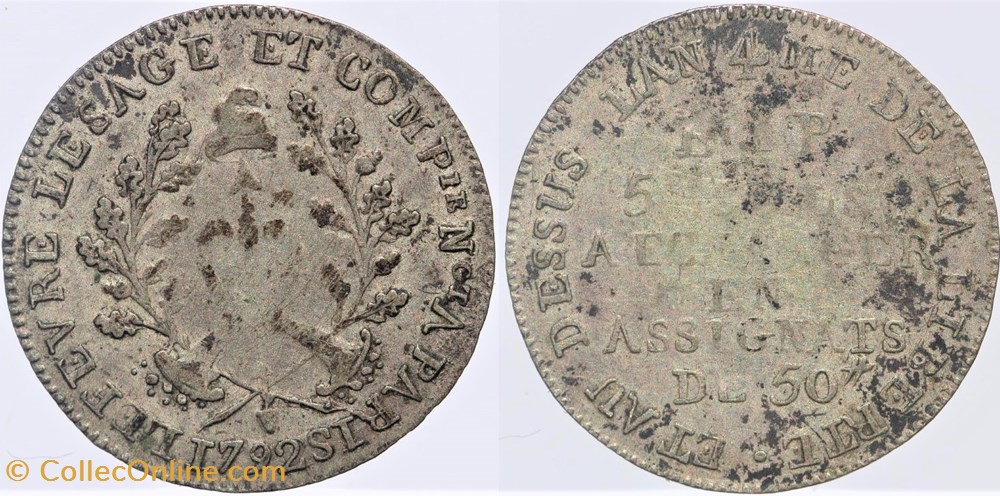 1792 - Convention - Monnaie de confiance de 5 sols monnaies monde france 1792 convention monnaie de confiance de 5 sols