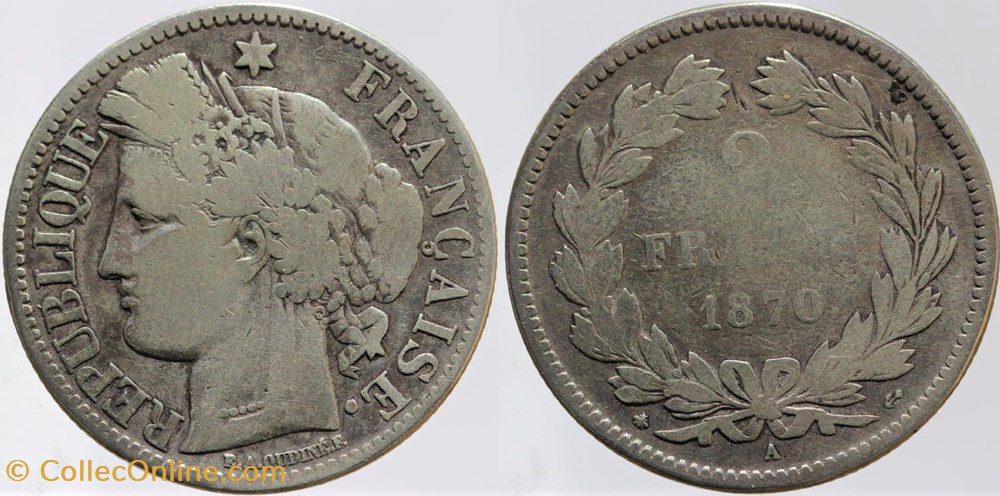 F-264 - Troisième République - Cérès - 2 f. - 1870 A monnaies monde france f 264 troisieme republique ceres 2 f 1870 a