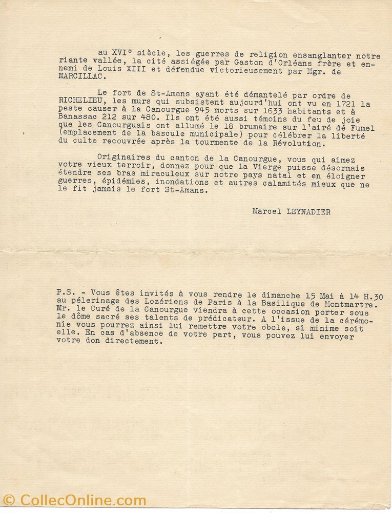 1938 - Souscription, Statue de la Vierge documents anciens autres 1938 souscription statue de la vierge