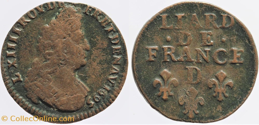 monnaies europe medievale france royales dy 1589 louis xiv liard 1695 lyon