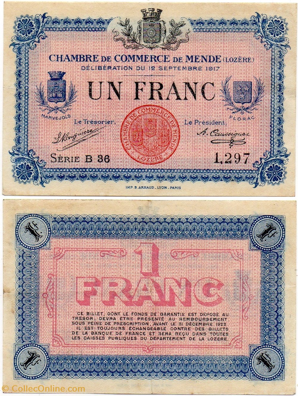 billets europe france 1 franc c c m serie b36