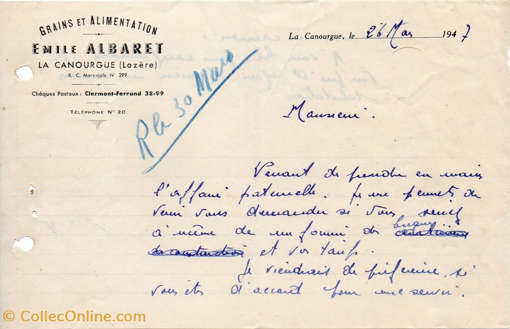 documents anciens factures commerciaux albaret emile 1947