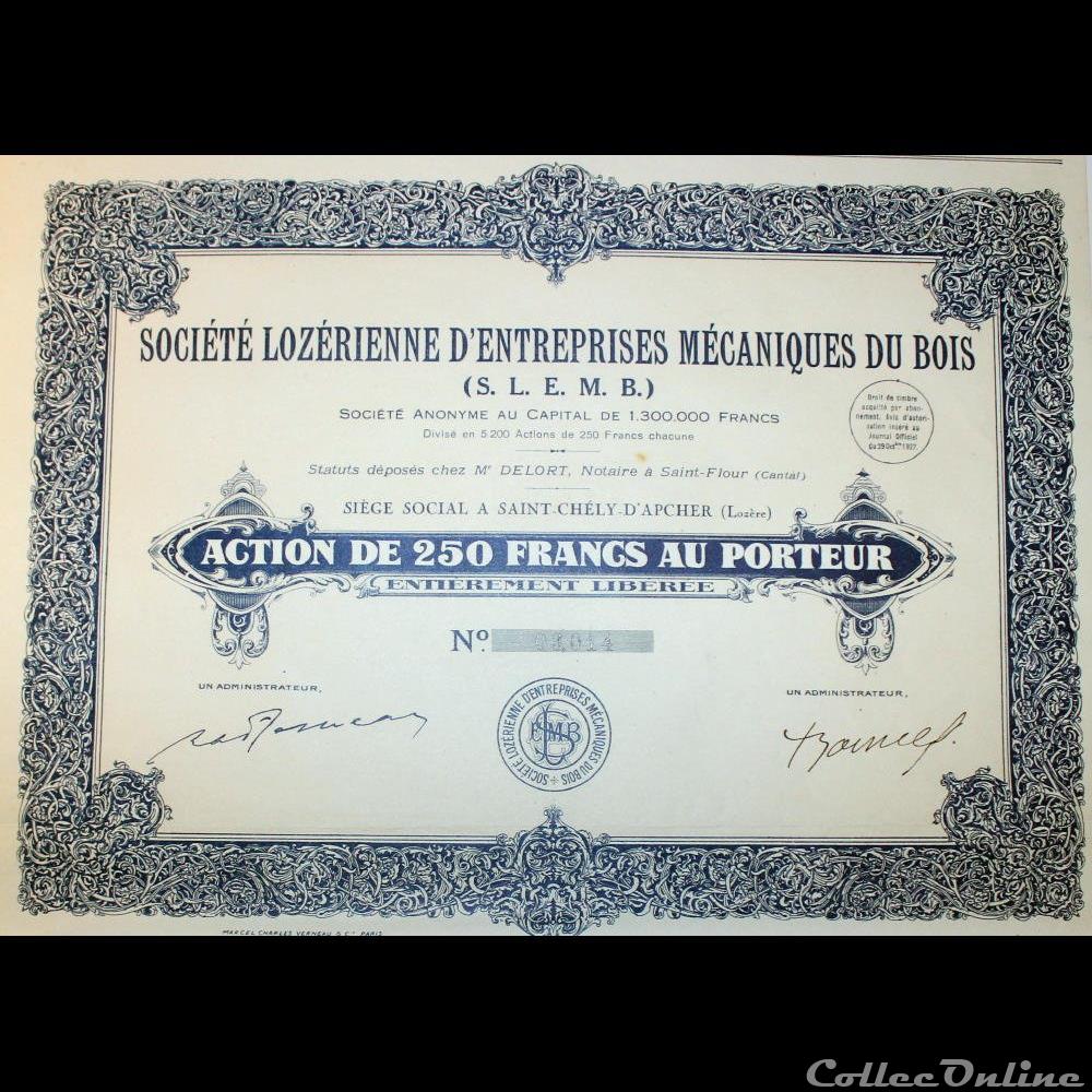 1930 - 1940 - St-Chély-d'Apcher vieux papier action titre montre ancienne 1930 1940 st chely apcher