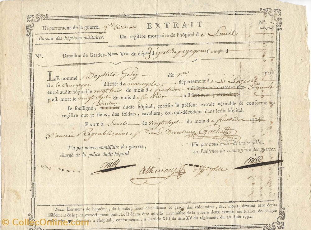 1794 - Extrait du registre mortuaire de Lunel documents anciens autres 1794 extrait du registre mortuaire de lunel