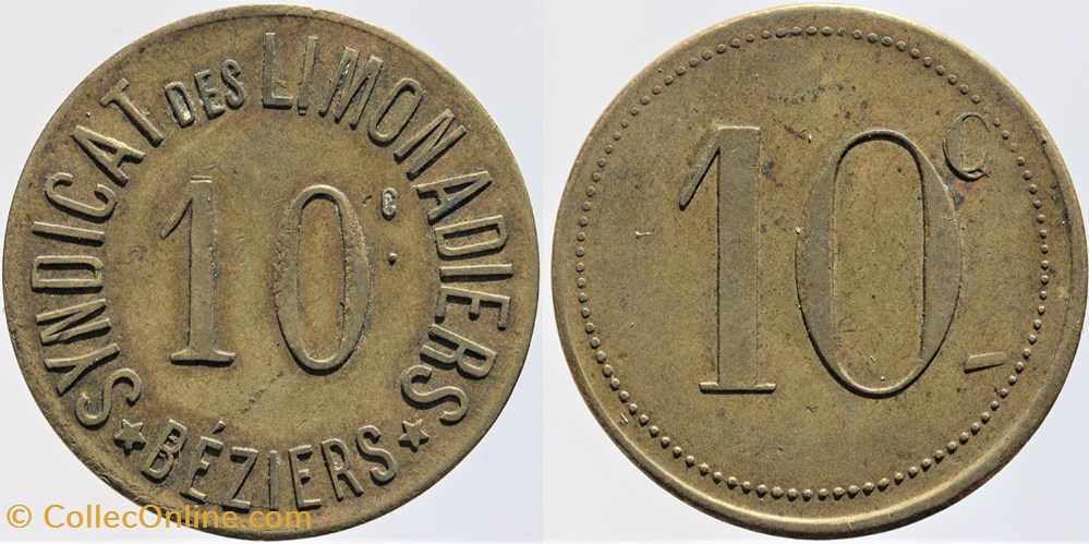 34 - Beziers - Syndicat des limonadiers - 10 centimes monnaies monde france 34 beziers syndicat des limonadiers 10 centimes