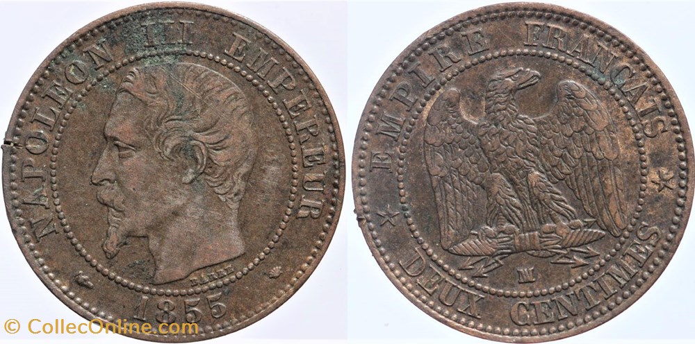 monnaies monde france f 107 second empire 2 centimes 1855 ma chien