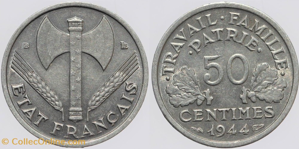 F-196 - Bazor - 50 c. - 1944 monnaies monde france f 196 bazor 50 c 1944