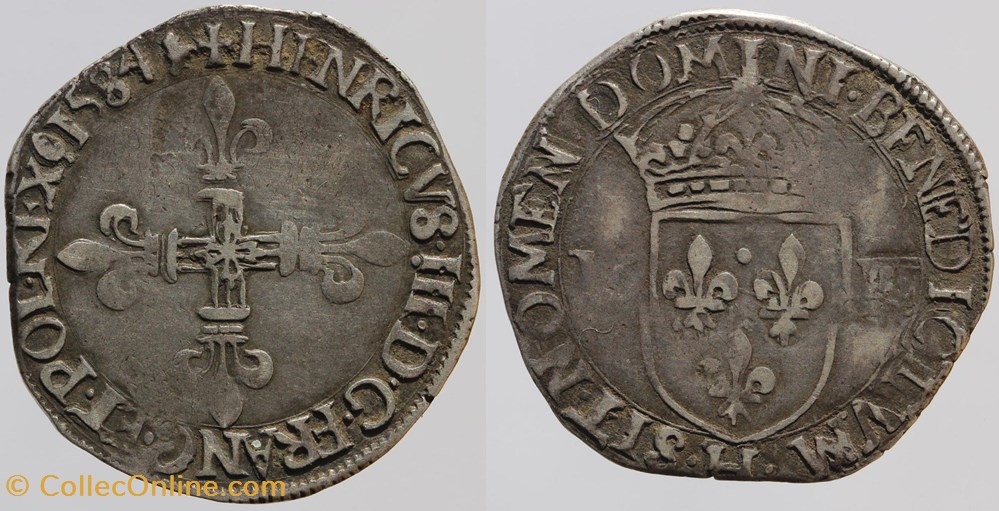 monnaies europe medievale france royales dy 1134 henri iii huitieme ecu 1584 la rochelle