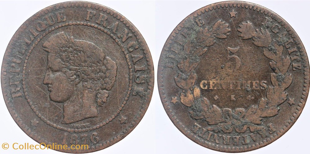 F-118 - Troisième République - Cérès - 5 c. - 1876 K monnaies monde france f 118 troisieme republique ceres 5 c 1876 k