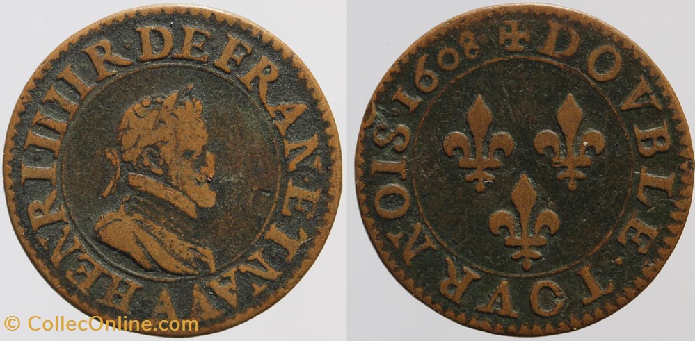 monnaies europe medievale france royales dy 1273 henri iv double tournois 1608 paris