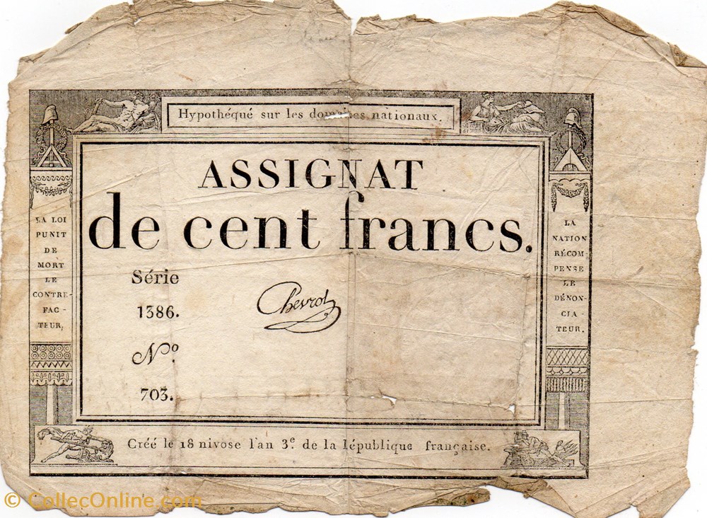 Assignat de 100 francs - 18 nivôse AN III billets europe france assignat de 100 francs 18 nivose an iii