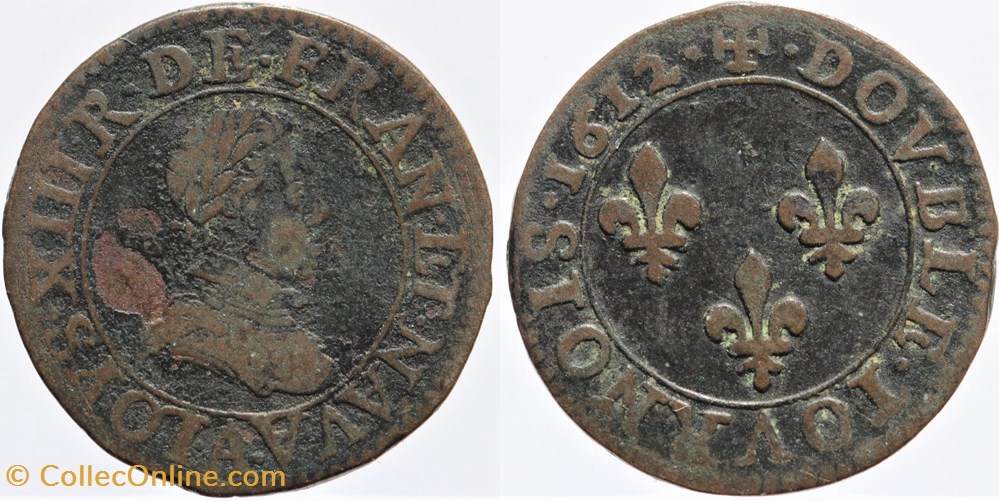 monnaies europe medievale france royales dy 1360 louis xiii double tournois 1612 paris