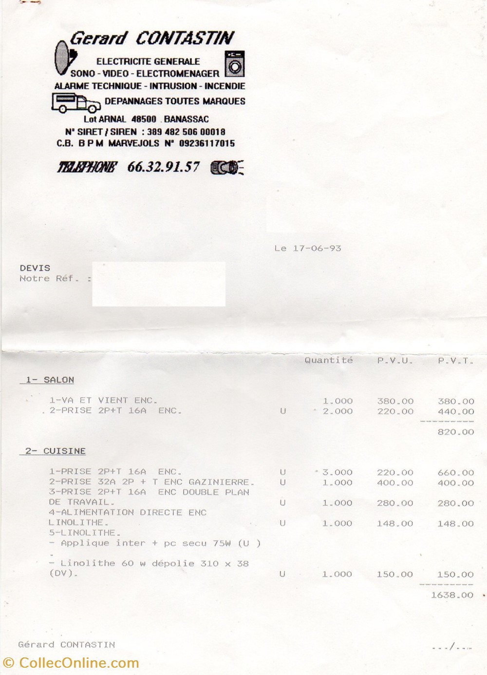 Contastin Gérard (1993) documents anciens factures commerciaux contastin gerard 1993