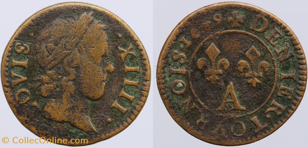 Dy 1586 - Louis XIV - Denier tournois - 1649, Paris monnaies europe medievale france royales dy 1586 louis xiv denier tournois 1649 paris