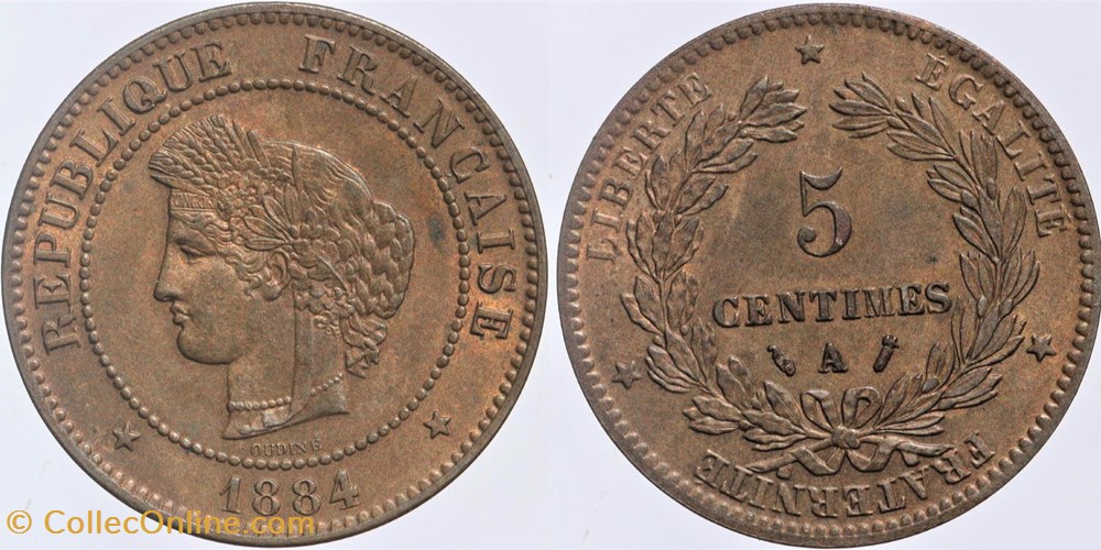 F-118 - Troisième République - Cérès - 5 c. - 1884 A monnaies monde france f 118 troisieme republique ceres 5 c 1884 a