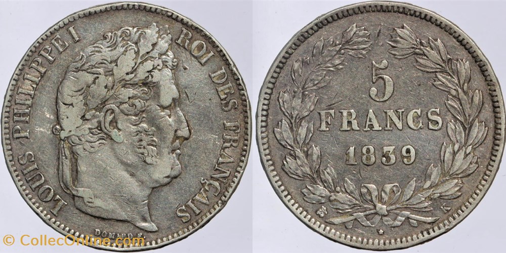 F-324 - Louis Philippe I - 5 francs - 1839 K monnaies monde france f 324 louis philippe i 5 francs 1839 k