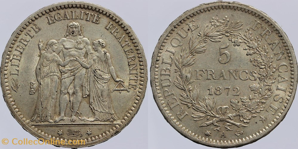 F-334 - Troisième République - Dupré - 5 francs - 1872 A monnaies monde france f 334 troisieme republique dupre 5 francs 1872 a