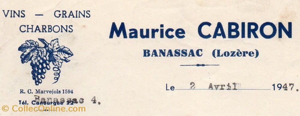 documents anciens factures commerciaux cabiron maurice 1947