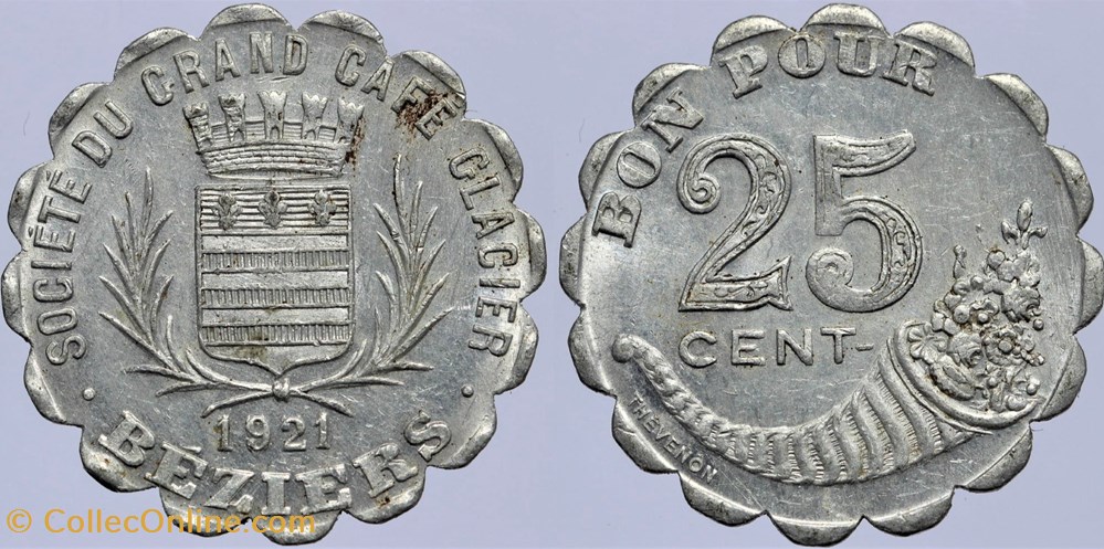 34 - Beziers - Grand Café Glacier - 25 centimes monnaies monde france 34 beziers grand cafe glacier 25 centimes