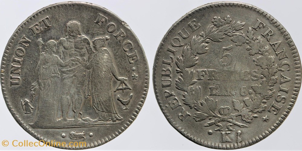 F-288 - Directoire - 5 francs - AN 8/6 Bordeaux monnaies monde france f 288 directoire 5 francs an 8 6 bordeaux