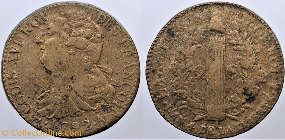 R-37 - Louis XVI - 2 sols - 1792, Paris monnaies europe medievale france royales r 37 louis xvi 2 sols 1792 paris